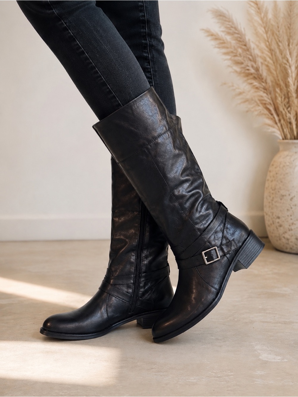 Arizona Jean Company Women's Black Over-the-Knee Buckle Boots